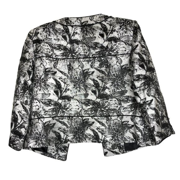 𝅺new - NIPON BOUTIQUE Metallic Silver & Black Floral Blazer - Size 12 - Picture 2 of 6